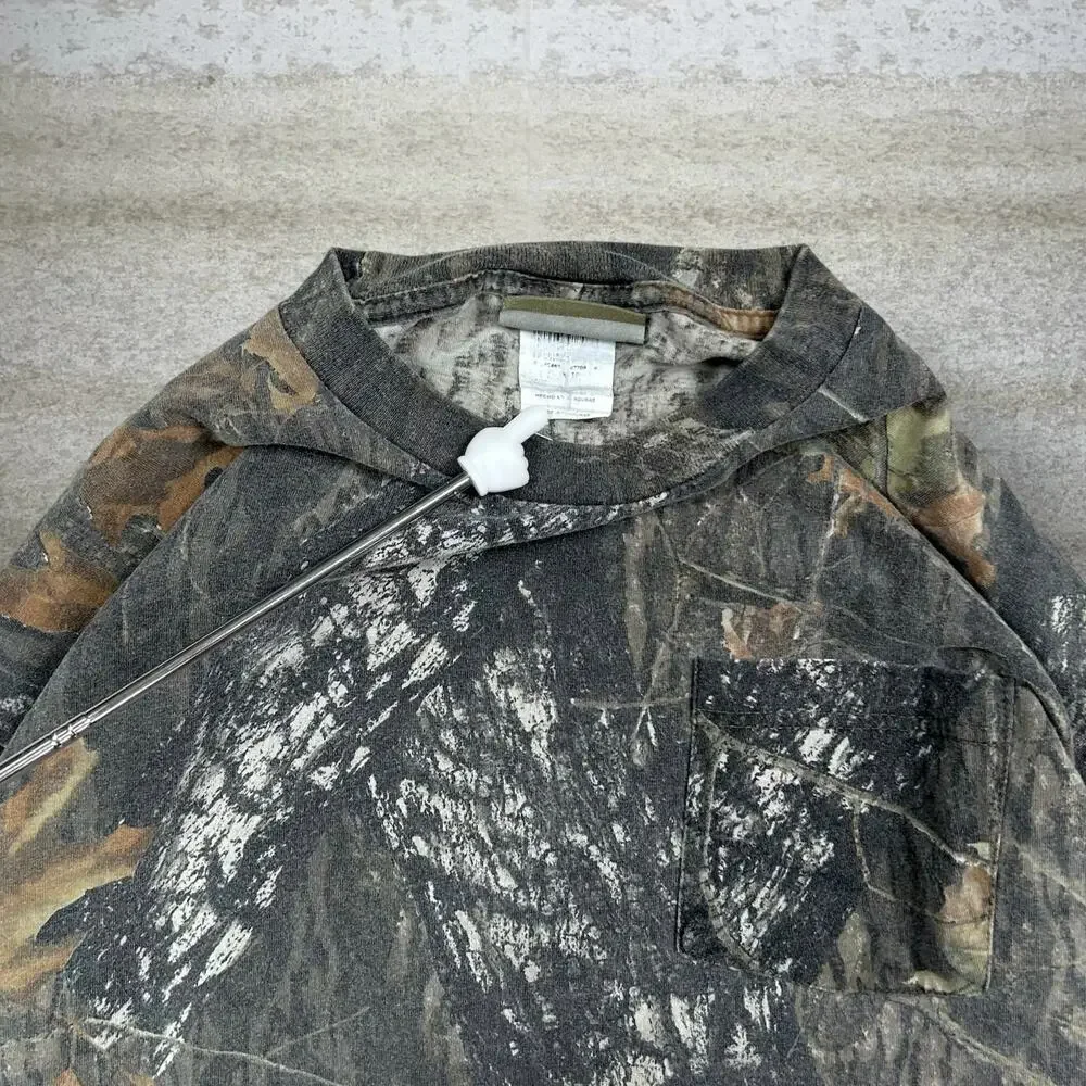 Vintage 90s Jerzees Mossy Oak Shirt Mens XL Hunting Camo Cotton Long Sleeve